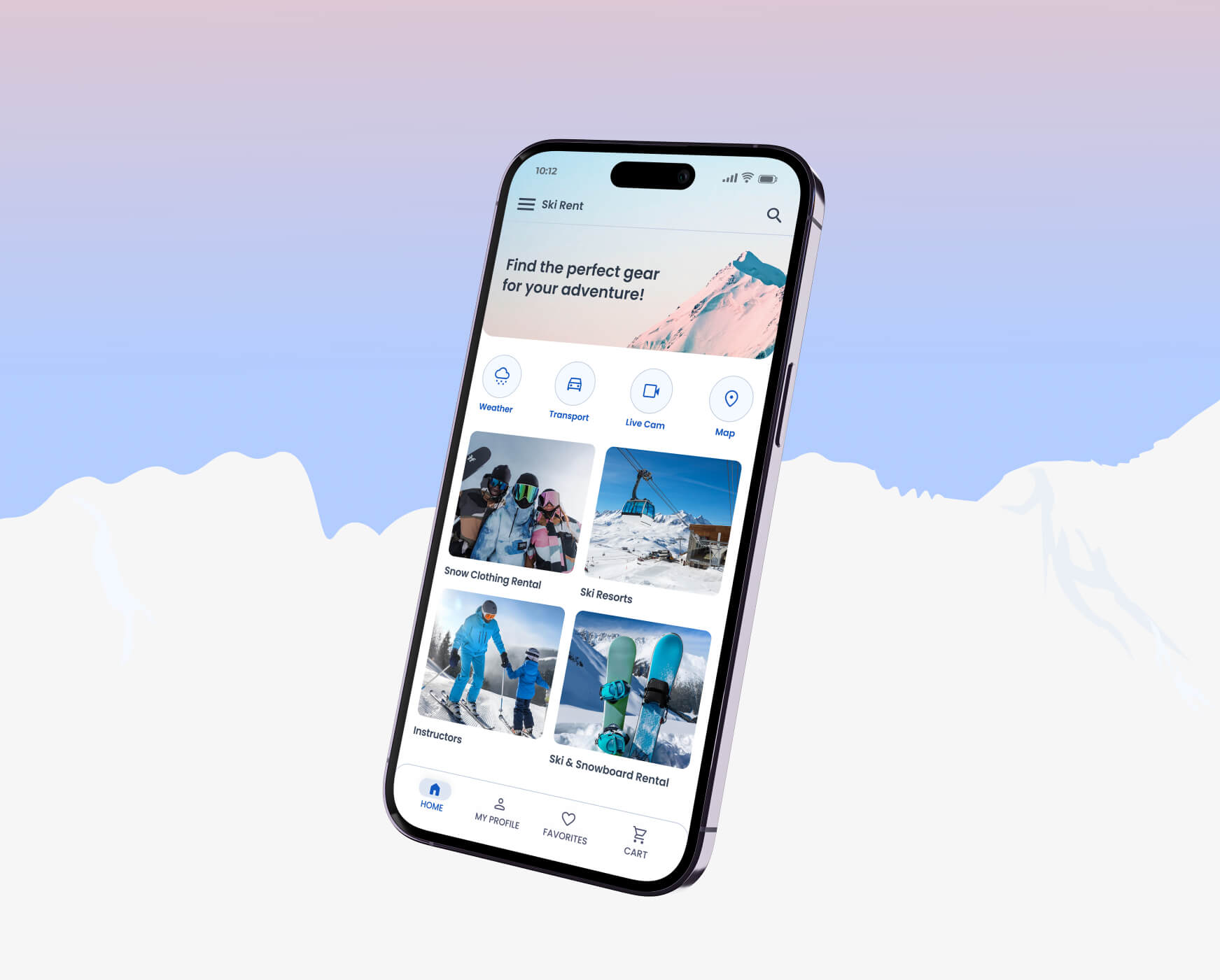 ski rent app mockup